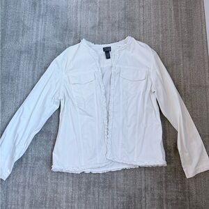 Chico's White Ruffled Trim Jacket
